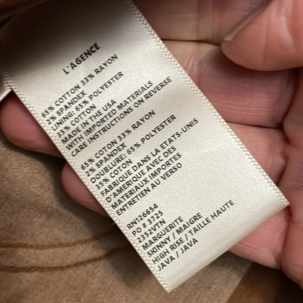 L’AGENCE Marguerite Skinny High Rise Velvet Textured Jeans in Java sz 28 B6 - Picture 4 of 6